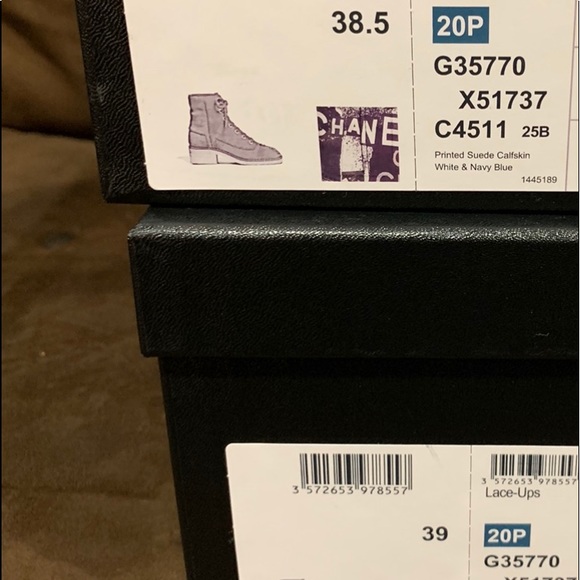 SOLD Chanel Printed Calfskin Navy Blue Boot - Picture 3 of 3